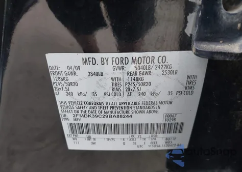 2009 Ford Edge Limited z USA, uszkodzony, nr VIN 2FMDK39C29BA88244